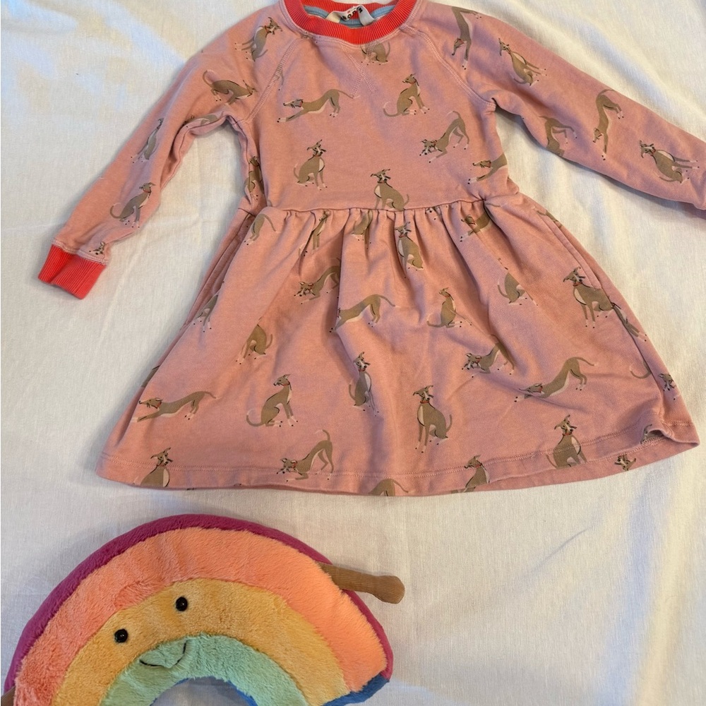 Mini boden kids sweater dress dog print Pink size 5-6